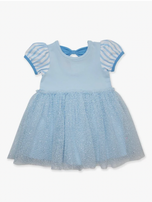 Crystal Blue Princess Short Sleeve Princess Bow Twirl Dress