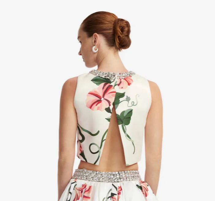 Iris Embellished Top - Vine Print in Snow