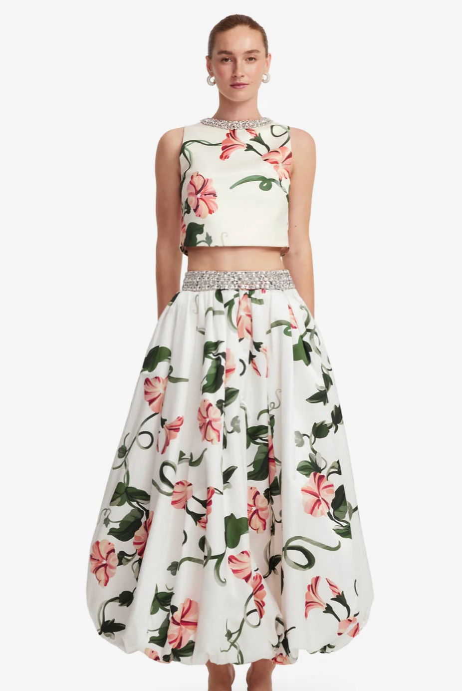 Victoria Puff Maxi Skirt - Vine Print in Snow