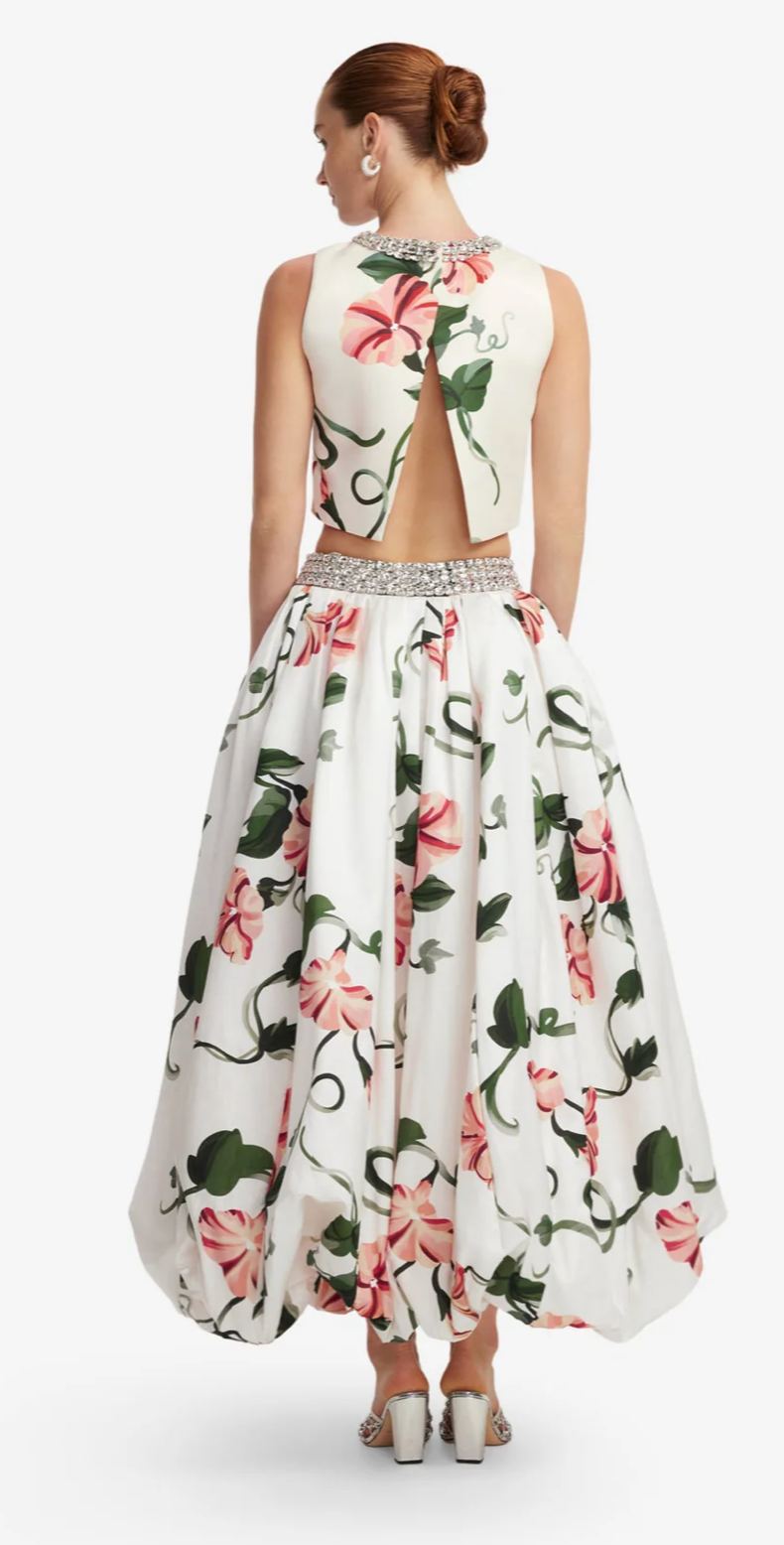 Victoria Puff Maxi Skirt - Vine Print in Snow