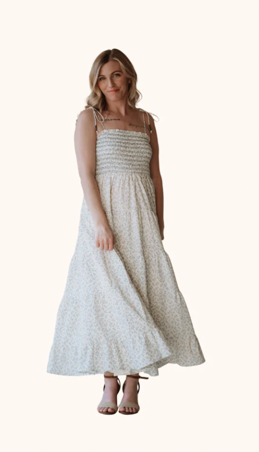 Blue and White Ditsy Floral Maxi Dress