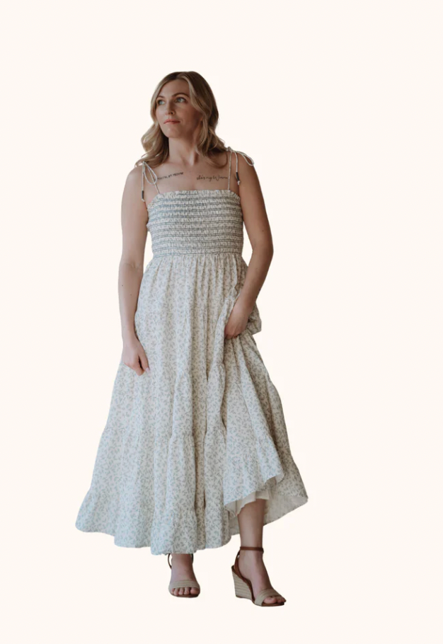 Blue and White Ditsy Floral Maxi Dress