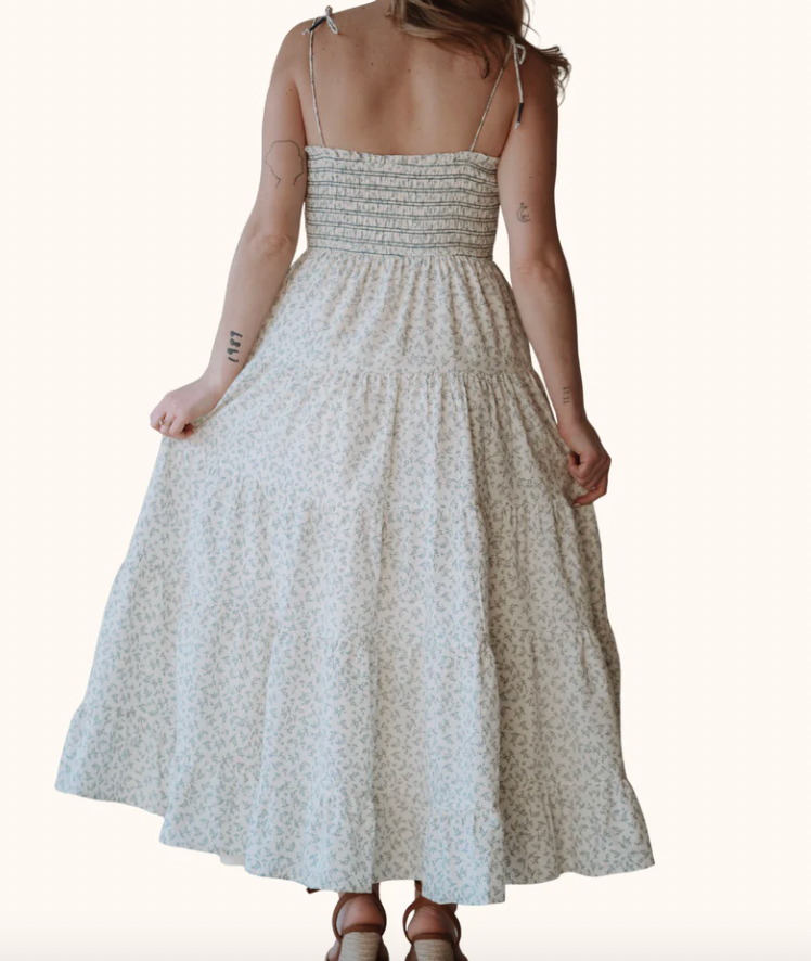 Blue and White Ditsy Floral Maxi Dress