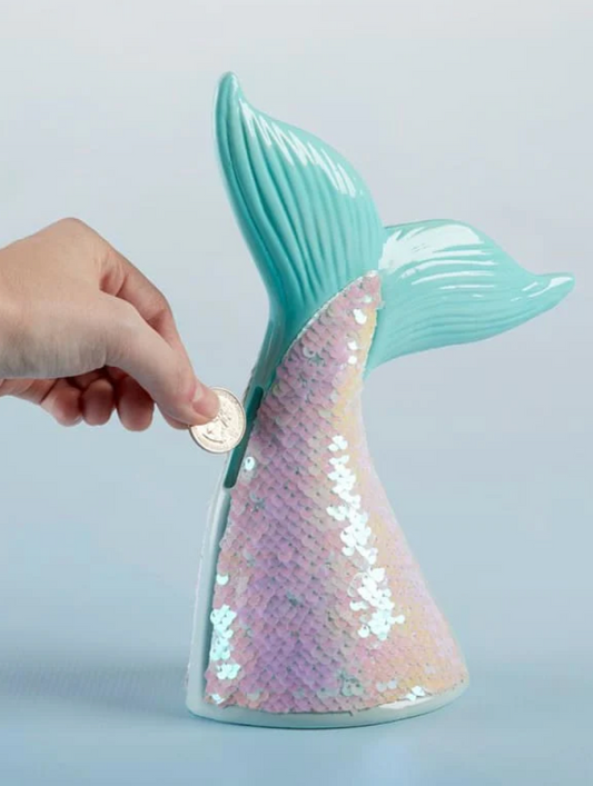 Reversible Sequin Mermaid Tail Porcelain Bank