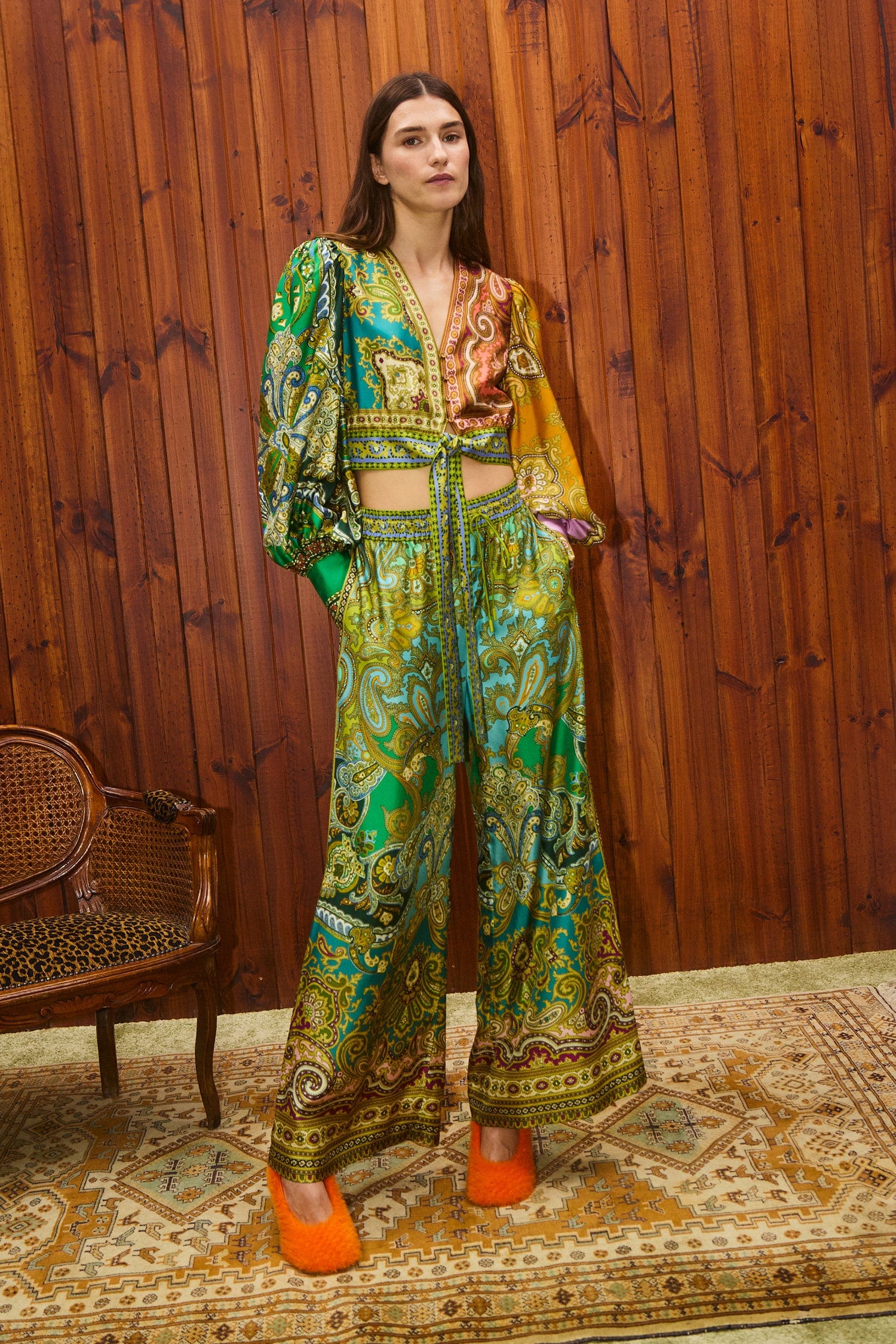Clemenza Spliced Crop Sil Blouse