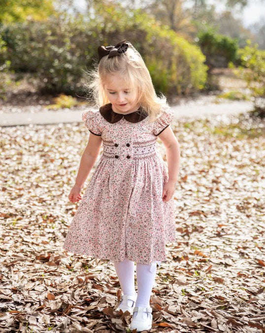Cary Collection Fall floral collared girl hand smocked dress