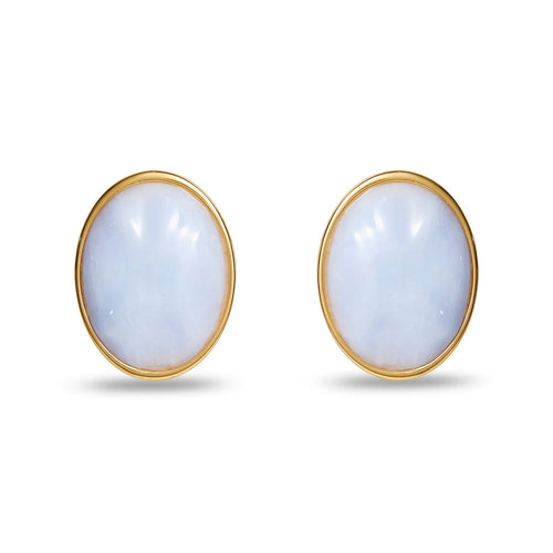 BLUE LACE AGATE REFLECTION BUTTON EARRINGS
