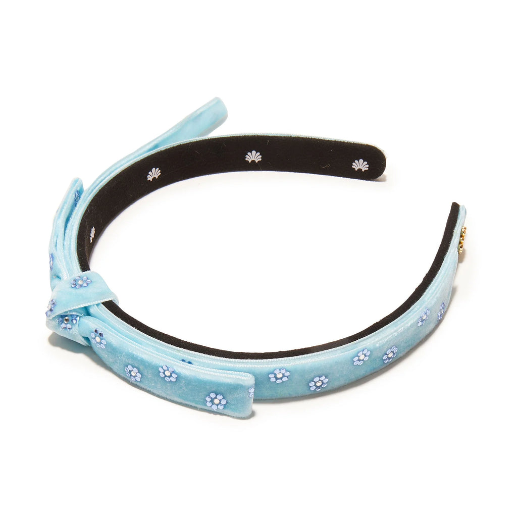 LAKE BLUE EMBELLISHED BARDOT SLIM RIBBON HEADBAND