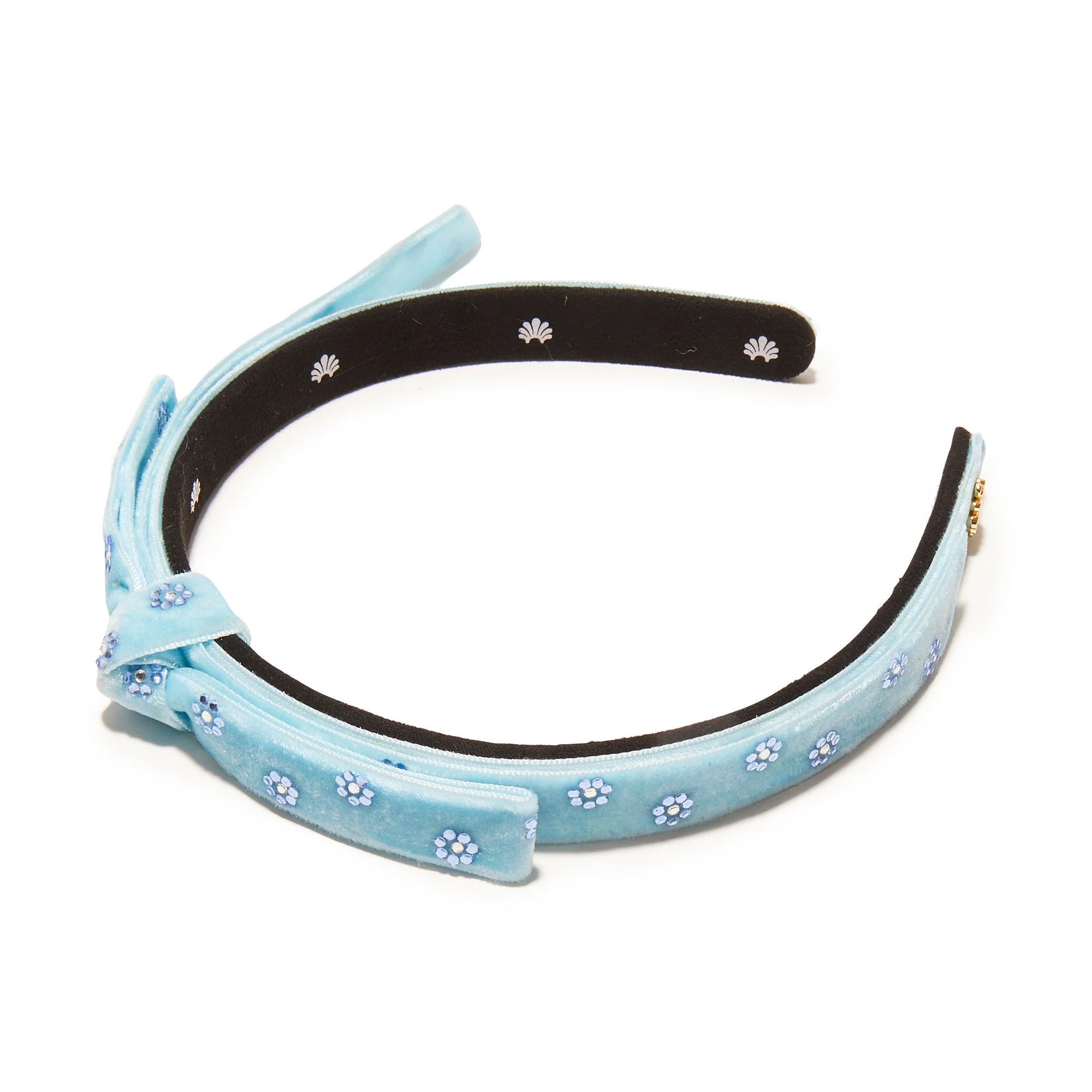 LAKE BLUE EMBELLISHED BARDOT SLIM RIBBON HEADBAND