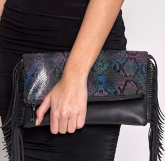 Metallic Snake Print Clutch